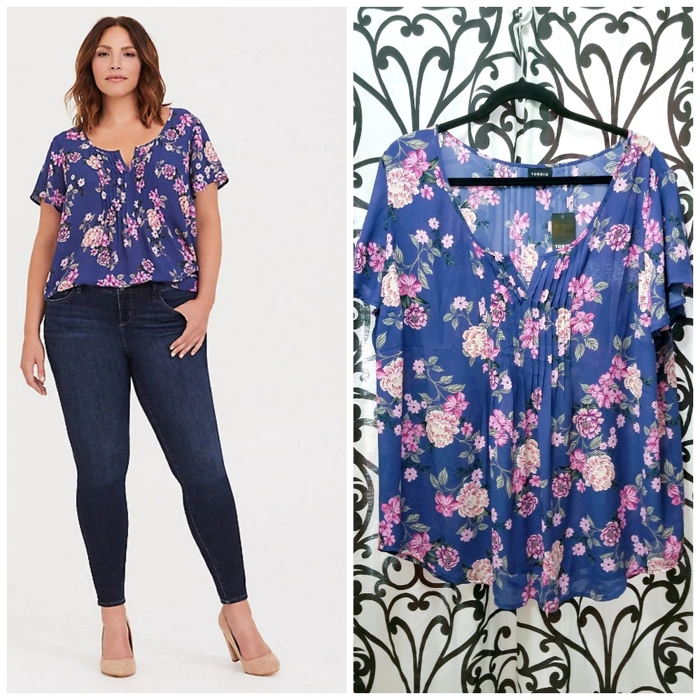 TORRID Plus Purple Floral Chiffon Blouse Shirt